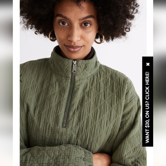 MADEWELL Diamond Jacquard Half-Zip Pullover Top in Khaki Green, SZ SMALL - Picture 4 of 12